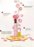 Luxury rose skincare duo with rose toner and argan facial oil featuring Moroccan rose, aloe vera and vitamin E for hydration, glow and skin barrier support.
