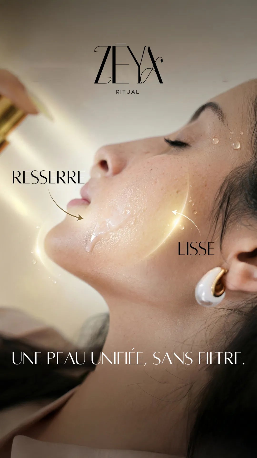 Woman applying hydrating rose toner mist for smoother skin, refined pores and radiant glowing complexion.