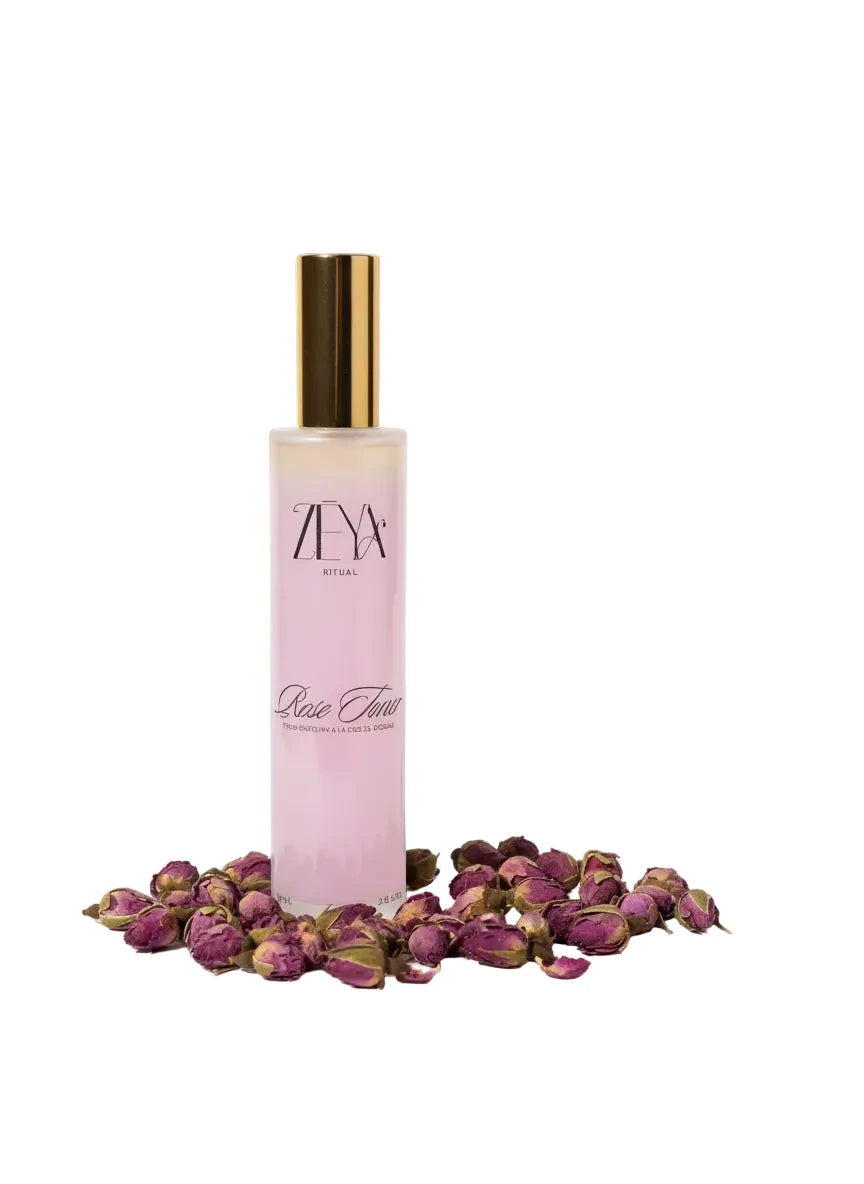 Rose toner with Moroccan Damask rose water, aloe vera and gentle AHAs for hydration, pore refining and radiant skin.